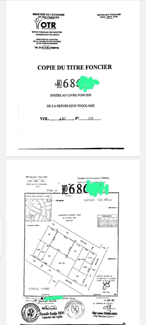 Terrain 2 lots de 1200 m² à vendre à Agoè Fiovi – 70 millions FCFA