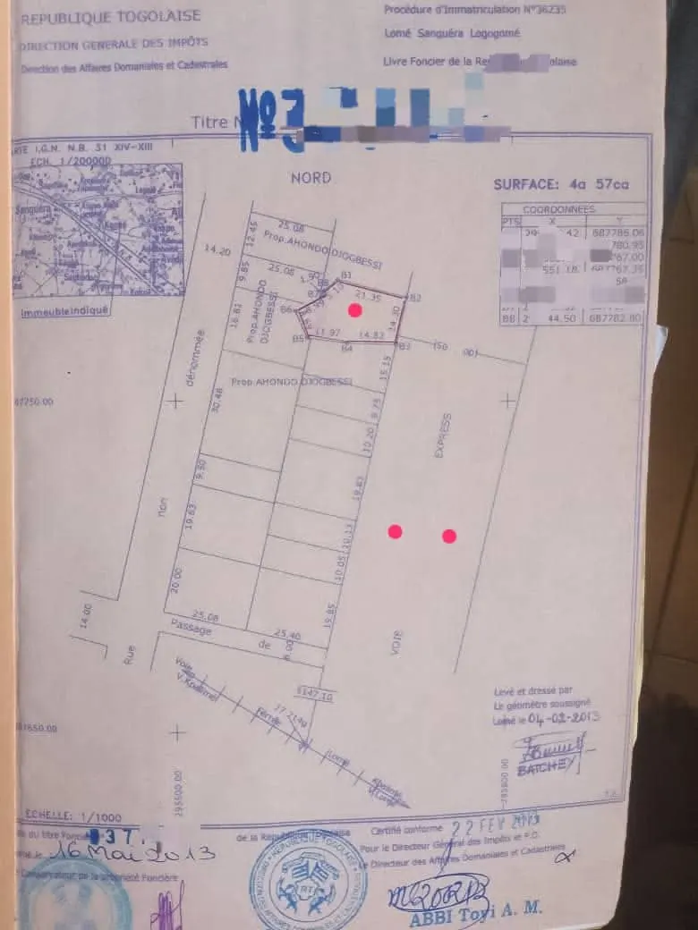 Terrain 450 m² en vente au bord de la grande voie de 50 m à Adidogomé – 35 millions FCFA