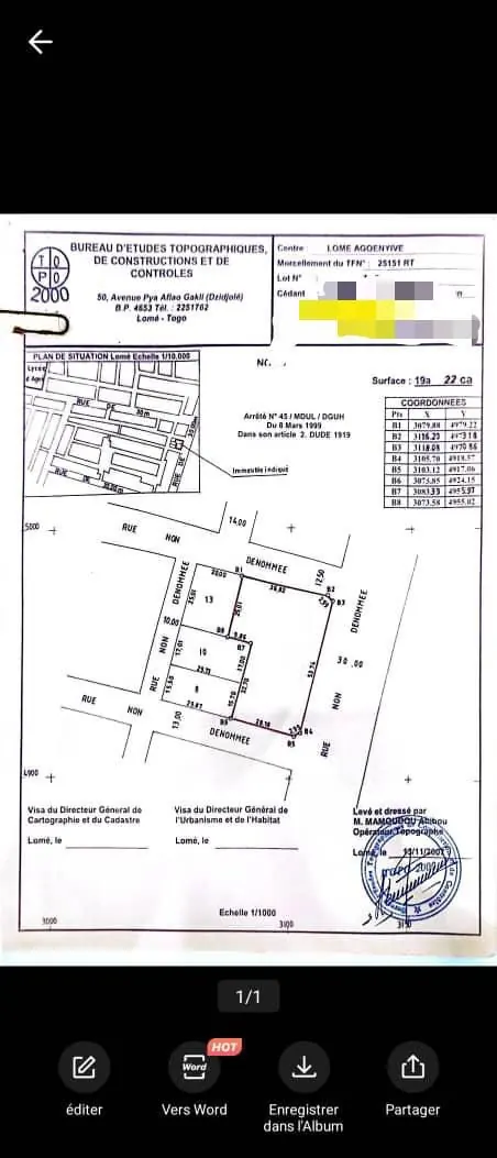 Terrain 3 lots et 1/4 en vente en angle de rue au bord du goudron à Agoè Cacaveli, en face du CEET – 600 millions FCFA