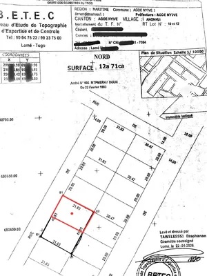 Vente d'un terrain à Agoè Sogbossito Anokui, 1 lot, 620 m², proche du goudron – 32 millions FCFA