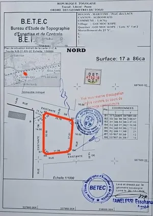Terrain 3 lots de 1800 m² en vente à Agbodrafo Goumoukopé à 300 m du goudron – 20 millions FCFA